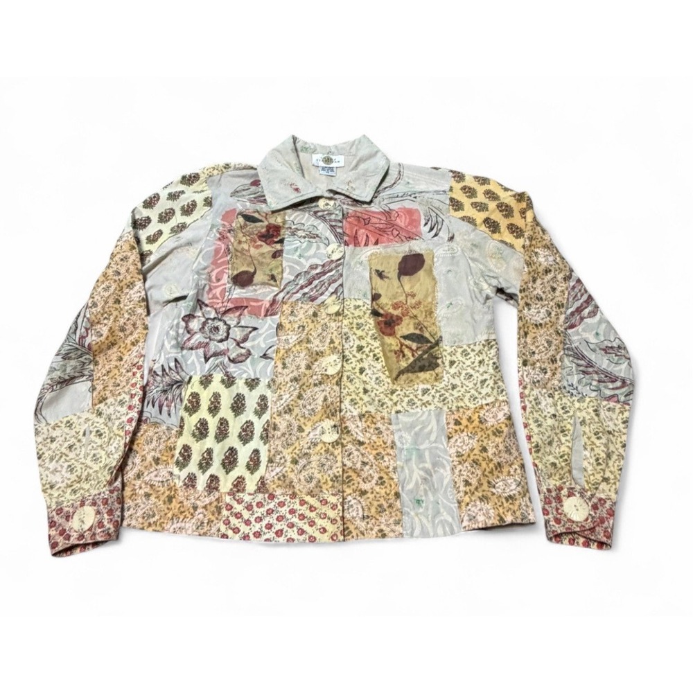 Sandy Starkman Patchwork Floral Jacket Women XS Boho Cottagecore Artsy Cotton